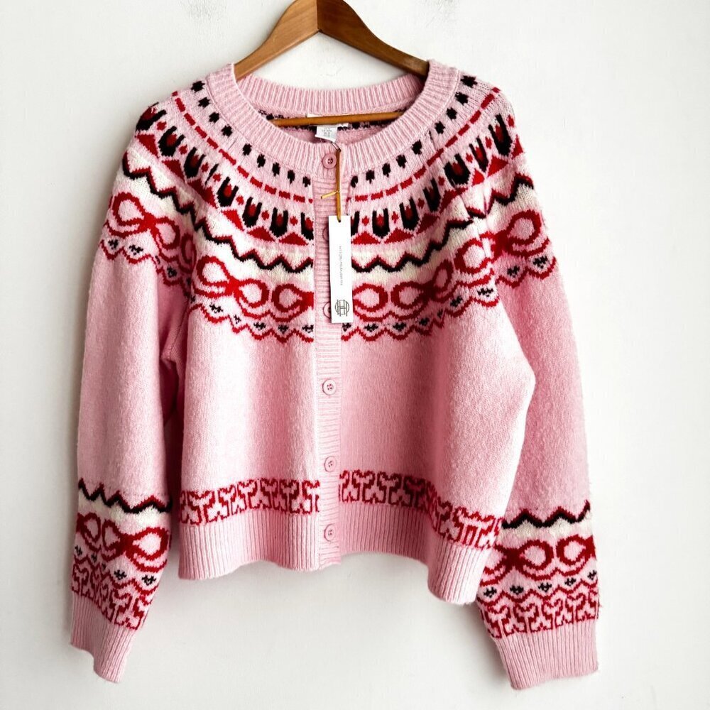 House of Harlow Pink Fairisle Cardigan Sweater 1X